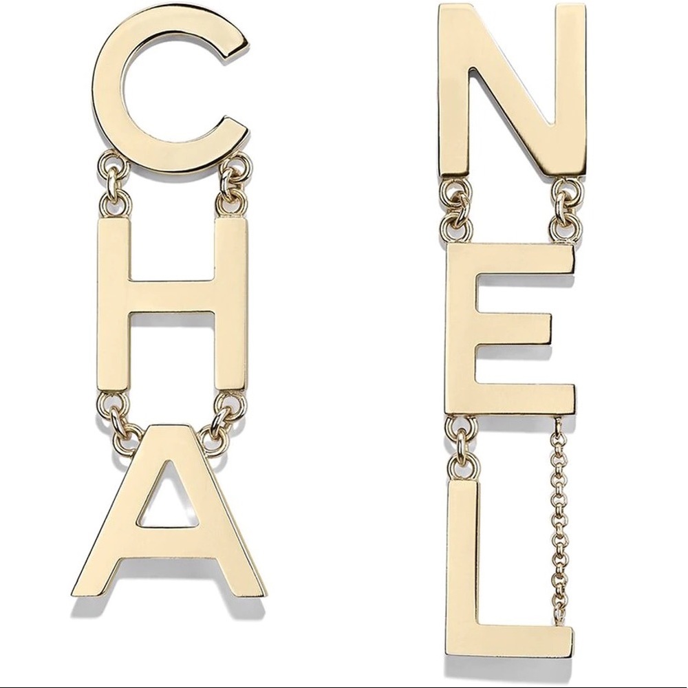 🚫SOLD🚫Authentic Chanel XL Runway Letter Drop Statement Earrings in GHW